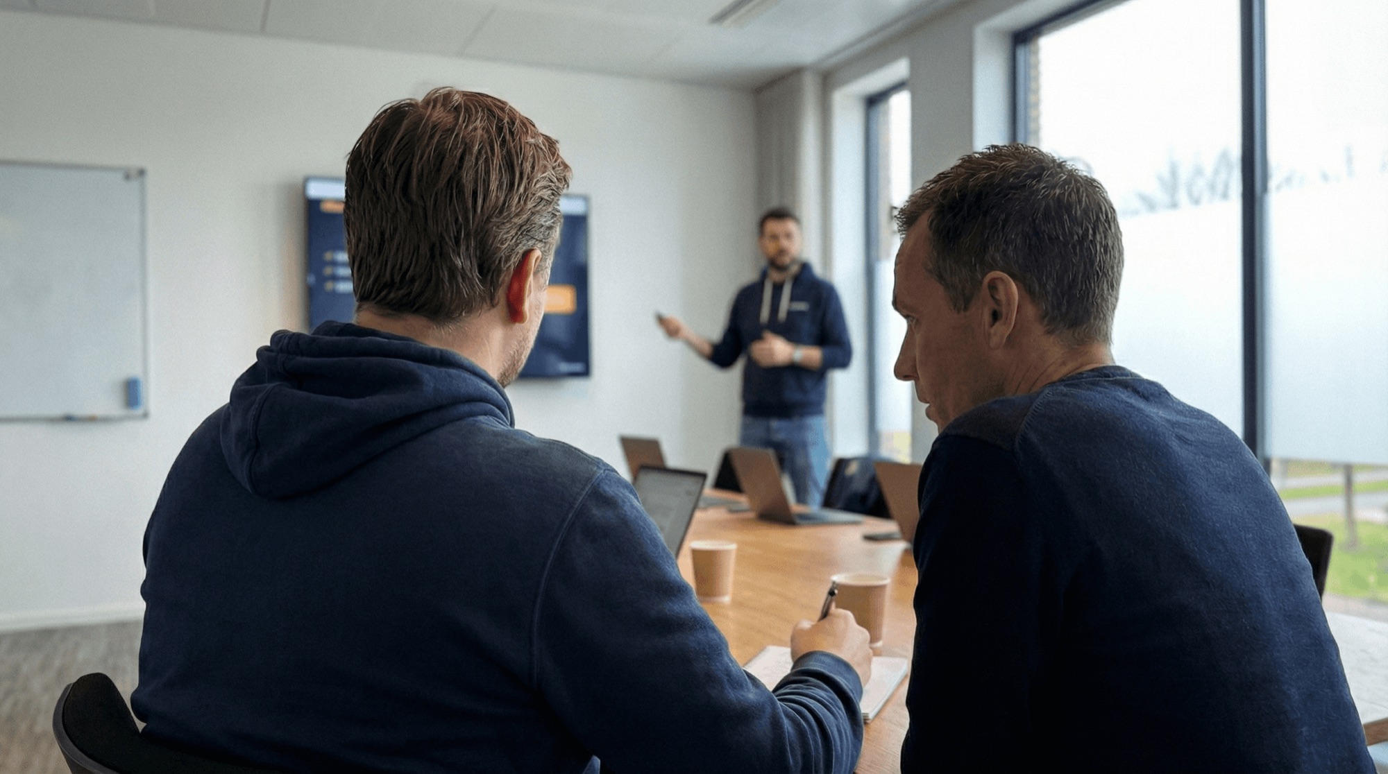 L'équipe The Fold communication en réunion de travail avec un client